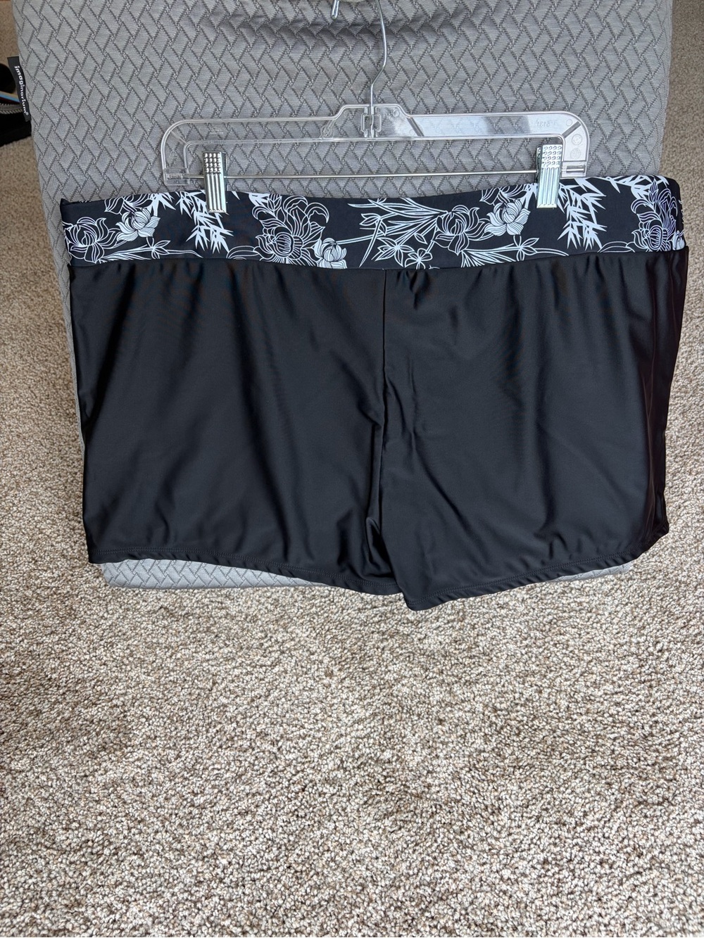 Swim Shorts women’s extended plus size 4X Floral Waistband Black and White